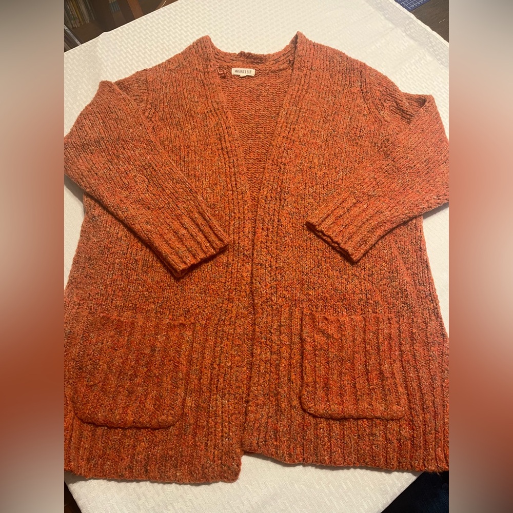 Margeaux & Ellie 1X long chunky mottled orange sweater